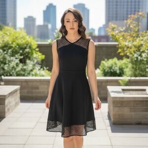 Sophisticated Tahari Black Lace Illusion Fit & Flare Size 8 Dress